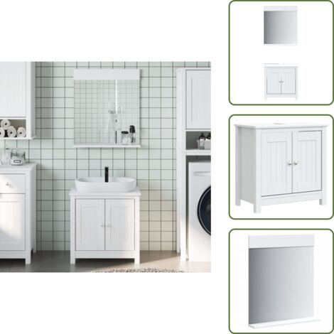 The Living Store Juego de muebles de baño BERG 2 pzas madera maciza pino blanco - Armario de baño