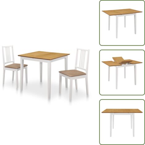 The Living Store Juego de muebles de comedor 3 piezas MDF blanco - Mesa extensible