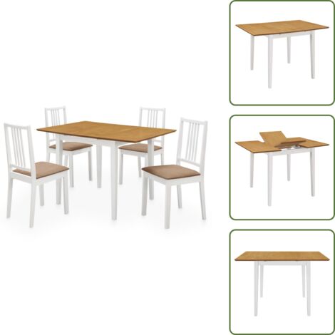 The Living Store Juego de muebles de comedor 5 piezas MDF blanco - Mesa extensible