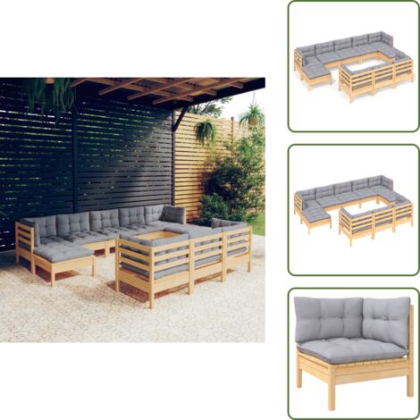 The Living Store Juego de muebles de jardín 10 pzas y cojines madera maciza pino - Muebles de jardín