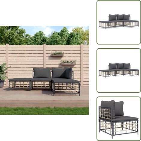 The Living Store Juego de muebles de jardín 3 pzas cojines antracita ratán PE - Muebles de jardín