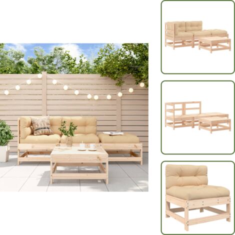 The Living Store Juego de muebles de jardín 4 piezas y cojines madera maciza - Muebles de exterior