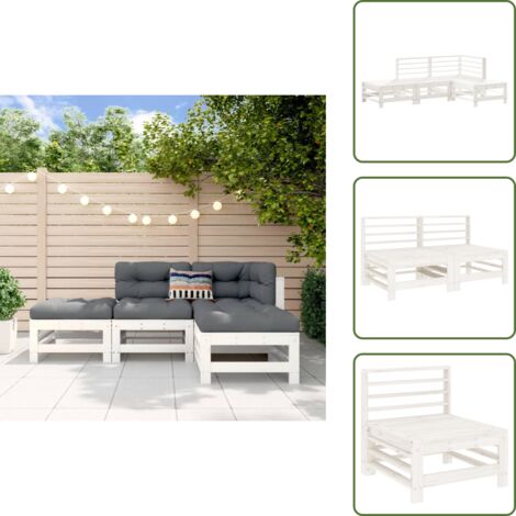 The Living Store Juego de muebles de jardín 4 pzas madera maciza de pino blanco - Muebles de jardín