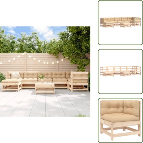 The Living Store Juego de muebles de jardín 8 pzas y cojines madera maciza - Muebles de exterior