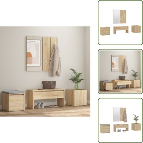 The Living Store Juego de muebles de recibidor madera contrachapada roble Sonoma - Banco de entrada