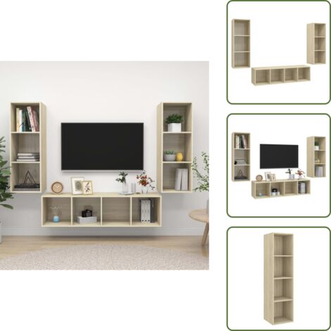 The Living Store Juego de muebles de salón 3 pzas madera ingeniería roble Sonoma - Armarios de TV