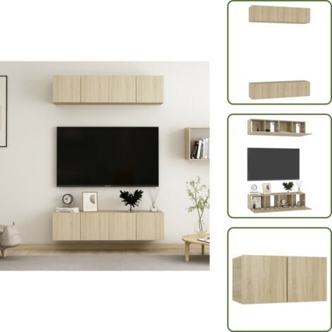 The Living Store Juego de muebles de salón 4 piezas roble Sonoma 60x30x30 cm - Muebles de TV