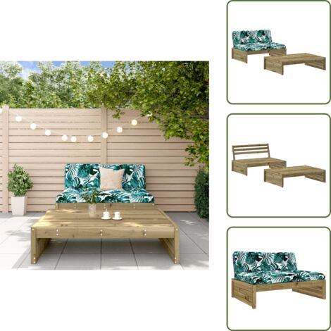 The Living Store Juego de muebles jardín 2 pzas y cojines madera pino impregnada - Muebles de exterior