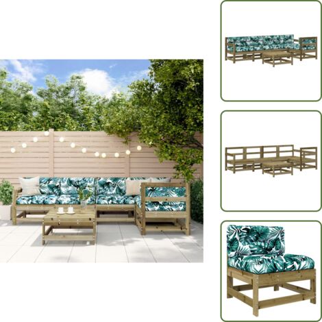 The Living Store Juego de muebles jardín 6 pzas y cojines madera pino impregnada - Sofás de exterior