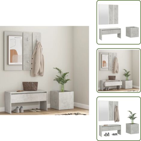 The Living Store Juego de muebles recibidor madera contrachapada hormigón gris - Banco de entrada