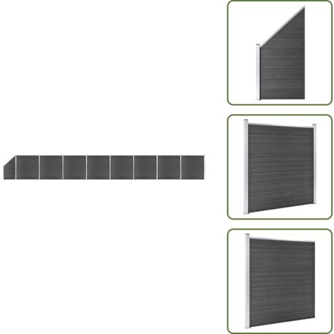 The Living Store Juego de paneles de valla WPC negro 1484x(105-186) cm - Valla de madera y plástico