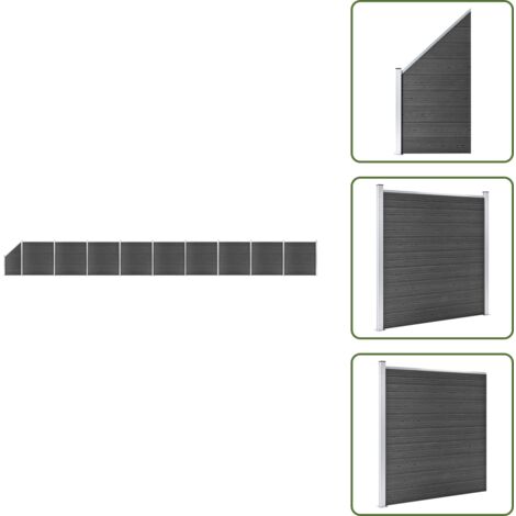 The Living Store Juego de paneles de valla WPC negro 1657x(105-186) cm - Valla de madera y plástico