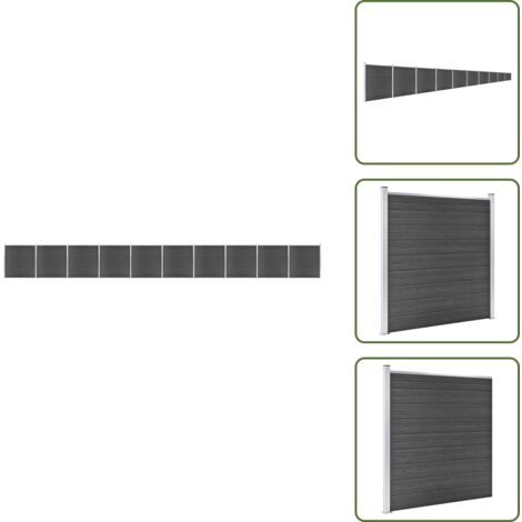 The Living Store Juego de paneles de valla WPC negro 1737x186 cm - Valla de madera y plástico