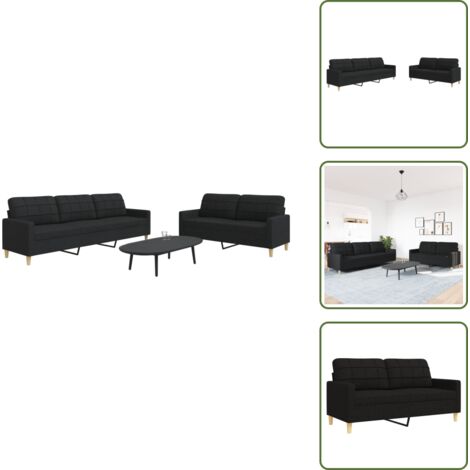 The Living Store Juego de sofás 2 piezas tela negro - Sofá de 3 plazas