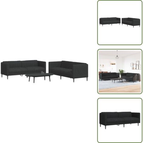 The Living Store Juego de sofás 2 piezas tela negro - Sofá de 3 plazas