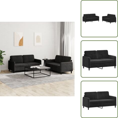 The Living Store Juego de sofás 2 piezas terciopelo negro - Sofá negro