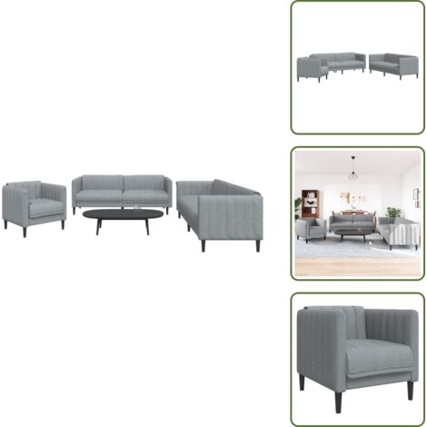The Living Store Juego de sofás 3 piezas tela gris claro - Sofá de 2 plazas