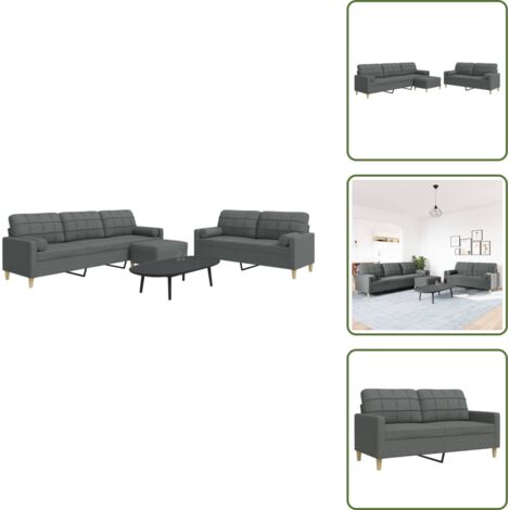 The Living Store Juego de sofás 3 pzas con reposapiés y cojines tela gris claro - Sofá de 3 plazas