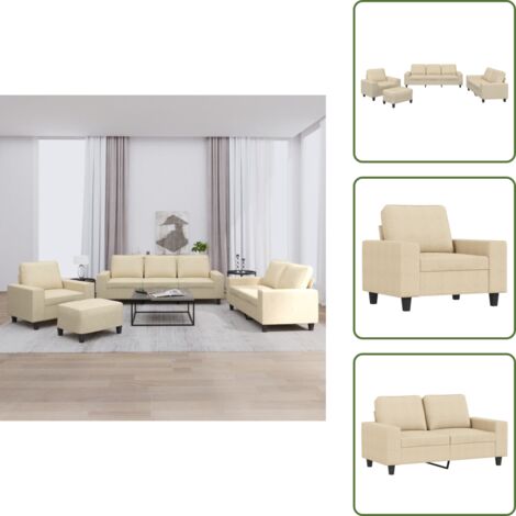 The Living Store Juego de sofás 4 piezas tela color crema - Sofá de 2 plazas