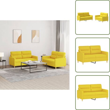 The Living Store Juego de sofás con cojines 2 piezas tela amarillo claro - Sofá de tela