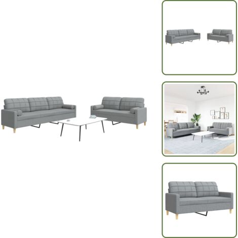 The Living Store Juego de sofás con cojines 2 piezas tela gris claro - Sofá de 3 plazas