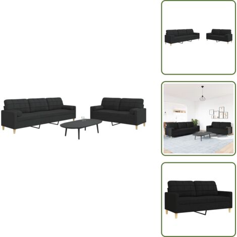 The Living Store Juego de sofás con cojines 2 piezas tela negro - Sofá de 3 plazas
