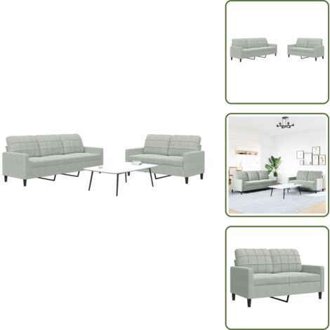 The Living Store Juego de sofás con cojines 2 piezas terciopelo gris claro - Sofá de 3 plazas