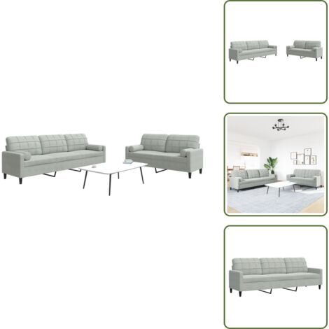 The Living Store Juego de sofás con cojines 2 piezas terciopelo gris claro - Sofá de 3 plazas