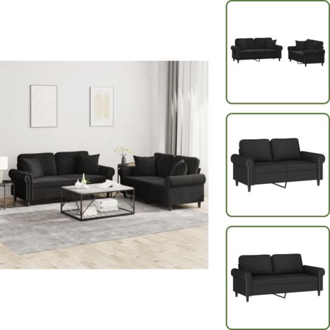 The Living Store Juego de sofás con cojines 2 piezas terciopelo negro - Sofá de 2 plazas