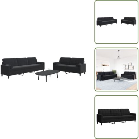 The Living Store Juego de sofás con cojines 2 piezas terciopelo negro - Sofá de 3 plazas