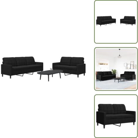 The Living Store Juego de sofás con cojines 2 piezas terciopelo negro - Sofá de 3 plazas