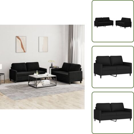 The Living Store Juego de sofás con cojines 2 piezas terciopelo negro - Sofá de terciopelo