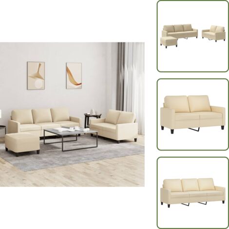 The Living Store Juego de sofás con cojines 3 piezas tela crema - Sofá de 2 plazas