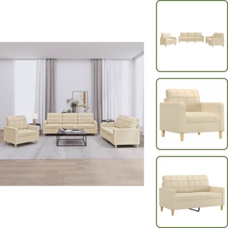 The Living Store Juego de sofás con cojines 3 piezas tela crema - Sofá de 2 plazas