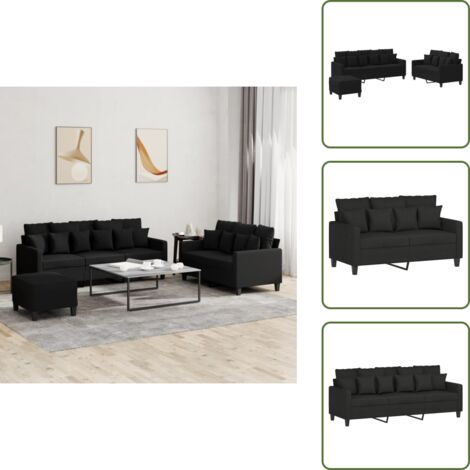 The Living Store Juego de sofás con cojines 3 piezas tela negro - Cojines
