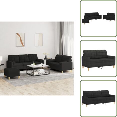 The Living Store Juego de sofás con cojines 3 piezas tela negro - Sofá de 3 plazas