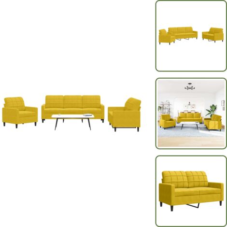 The Living Store Juego de sofás con cojines 3 piezas terciopelo amarillo - Sofá de 2 plazas