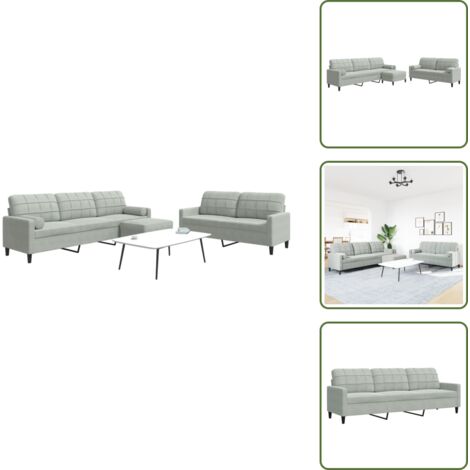The Living Store Juego de sofás con cojines 3 piezas terciopelo gris claro - Sofá de 3 plazas