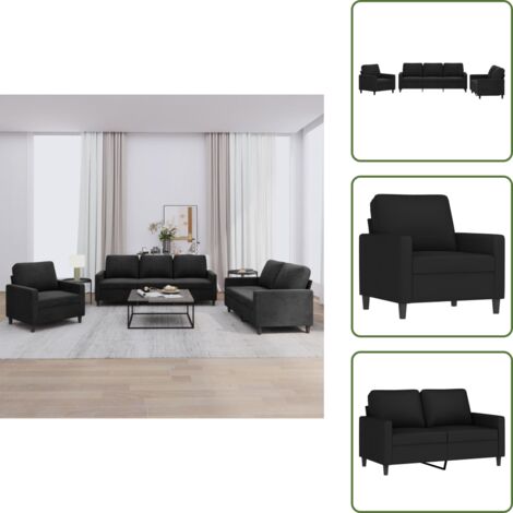 The Living Store Juego de sofás con cojines 3 piezas terciopelo negro - Sofá de 2 plazas