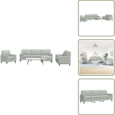 The Living Store Juego de sofás con cojines 4 piezas terciopelo gris claro - Cojín