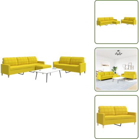 The Living Store Juego de sofás con reposapiés 3 piezas tela amarillo claro - Sofá de 3 plazas
