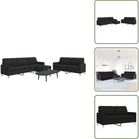 The Living Store Juego de sofás con reposapiés 3 piezas tela negro - Sofá de 3 plazas