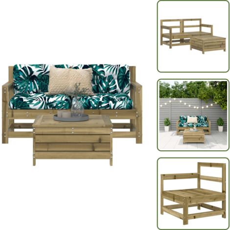 The Living Store Juego de sofás de jardín 3 piezas madera de pino impregnada - Muebles de exterior