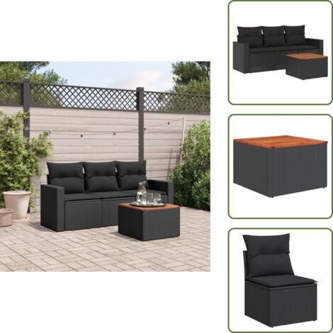 The Living Store Juego de sofás jardín 4 pzas con cojines ratán sintético negro - Cojines para sofás