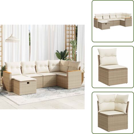 The Living Store Juego de sofás jardín con cojines 6 pzas ratán sintético beige - Ratán sintético