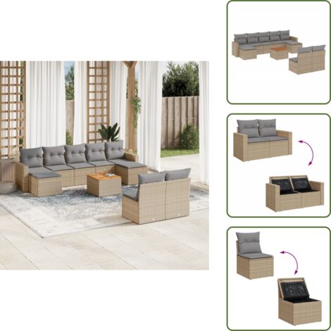 The Living Store Juego de sofás jardín con cojines beige 10 pzas ratán sintético - Cojines para sofás