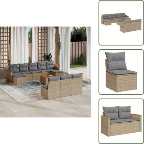 The Living Store Juego de sofás jardín con cojines beige mezcla 11 pzas ratán PE - Cojines para sofás