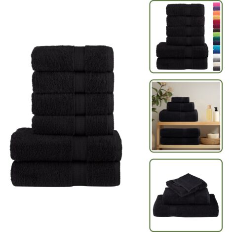 The Living Store Juego de toallas premium SOLUND 6 unidades negro 600 gsm - Toalla de mano
