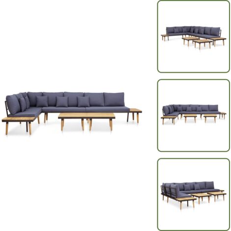 The Living Store Juego muebles de jardín 5 plazas y cojines madera acacia marrón - Muebles de jardín