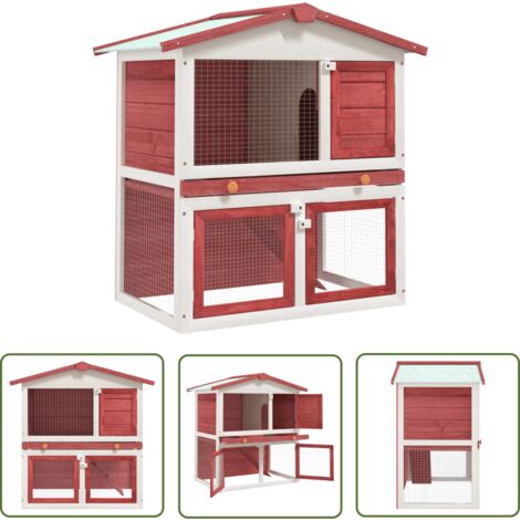 The Living Store Kaninchenstall 3 Türen Rot Holz - Kaninchenhaus - Kaninchendrahtgehege - Tierheim - Kleintiere - Außenhaltung